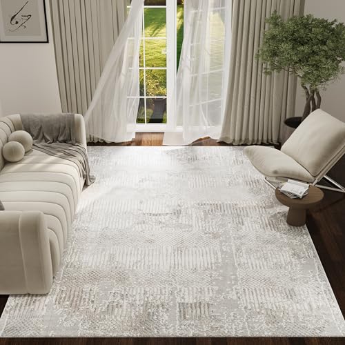 TAPISO Trend Teppich Kurzflor - Moderner Teppich Hochwertig- Eleganter Wohnzimmerteppich in Grau Beige - Streifen Verwischt- Pflegeleichter Teppich - Oeko-TEX 160 x 230 cm von TAPISO