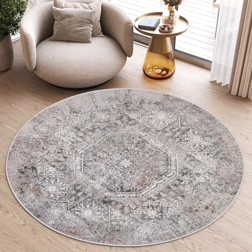 TAPISO Valley Rund Teppich Kurzflor Vintage Ethno Hellgrau Ornamental Meliert Verwischt Used Effekt Wohnzimmer Schlafzimmer ÖKO-TEX 100 x 100 cm TAPISO Valley Rund Teppich Kurzflor Vintage Ethno Hellgrau Ornamental Meliert Verwischt Used Effekt Wohnzimmer Schlafzimmer ÖKO-TEX 100 x 100 cm von TAPISO