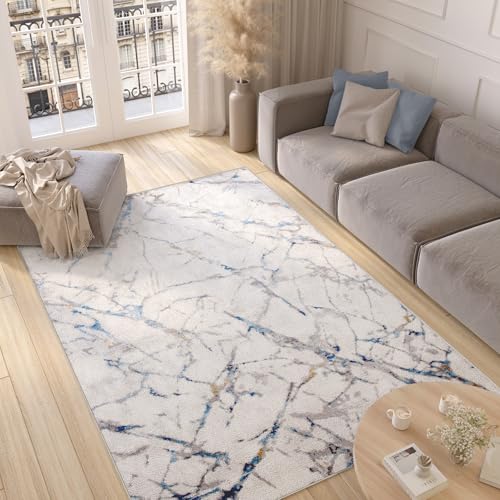 TAPISO Valley Teppich Kurzflor Beige Blau Braun Mehrfarbig Marmoreffekt Modern Abstrakt Schlafzimmer Wohnzimmer ÖKO-TEX 160 x 220 cm von TAPISO