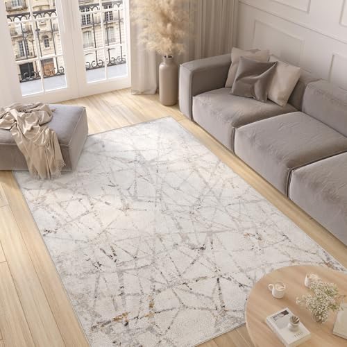 TAPISO Valley Teppich Kurzflor Beige Grau Braun Mehrfarbig Marmoreffekt Abstrakt Modern Schlafzimmer Wohnzimmer ÖKO-TEX 120 x 170 cm von TAPISO
