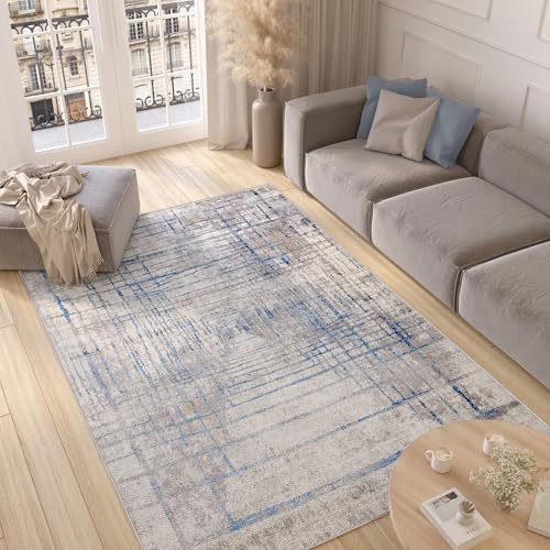 TAPISO Valley Teppich Kurzflor Grau Blau Mehrfarbig Linien Streifen Meliert Verwischt Abstrakt Modern Wohnzimmer Schlafzimmer ÖKO-TEX 300 x 400 cm von TAPISO