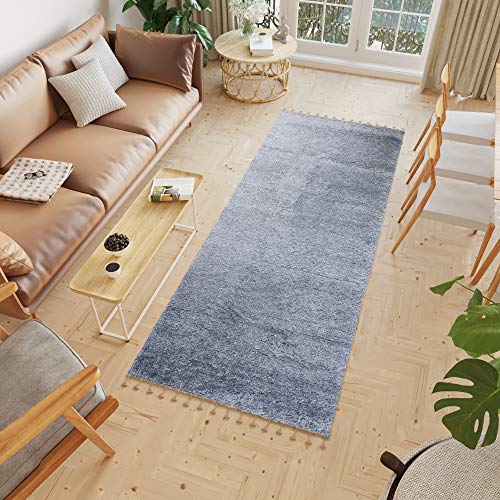 TAPISO Versay Fransen Teppich Läufer Shaggy Hochflor Langflor Modern Einfarbig Design Blau Wohnzimmer Schlafzimmer Küche ÖKOTEX 80 x 400 cm TAPISO Versay Fransen Teppich Läufer Shaggy Hochflor Langflor Modern Einfarbig Design Blau Wohnzimmer Schlafzimmer Küche ÖKOTEX 80 x 400 cm von TAPISO