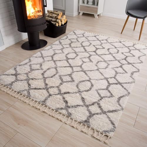 TAPISO Versay Teppich Shaggy Creme Grau Boho Fransen Hochflor Langflor Modern Geometrisch Zig Zag Streifen Wohnzimmer Schlafzimmer ÖKOTEX 200 x 300 cm TAPISO Versay Teppich Shaggy Creme Grau Boho Fransen Hochflor Langflor Modern Geometrisch Zig Zag Streifen Wohnzimmer Schlafzimmer ÖKOTEX 200 x 300 cm von TAPISO