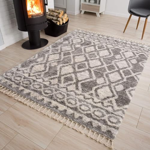 TAPISO Versay Teppich Shaggy Creme Grau Fransen Hochflor Langflor Modern Boho Geometrisch Gitter Design Wohnzimmer Schlafzimmer ÖKOTEX 120 x 170 cm TAPISO Versay Teppich Shaggy Creme Grau Fransen Hochflor Langflor Modern Boho Geometrisch Gitter Design Wohnzimmer Schlafzimmer ÖKOTEX 120 x 170 cm von TAPISO