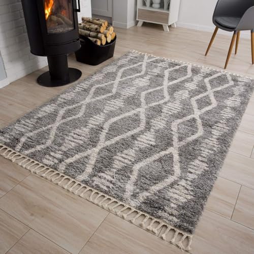 TAPISO Versay Teppich Shaggy Grau Creme Fransen Hochflor Langflor Modern Ethno Boho Geometrisch Design Wohnzimmer Schlafzimmer ÖKOTEX 120 x 170 cm TAPISO Versay Teppich Shaggy Grau Creme Fransen Hochflor Langflor Modern Ethno Boho Geometrisch Design Wohnzimmer Schlafzimmer ÖKOTEX 120 x 170 cm von TAPISO