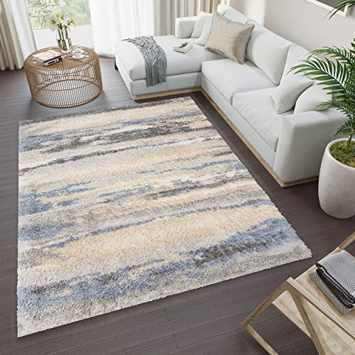 TAPISO Versay Teppich Shaggy Hochflor Langflor Creme Blau Grau Modern Leinwand Optik Streifen Meliert Design Wohnzimmer ÖKOTEX 80 x 150 cm TAPISO Versay Teppich Shaggy Hochflor Langflor Creme Blau Grau Modern Leinwand Optik Streifen Meliert Design Wohnzimmer ÖKOTEX 80 x 150 cm von TAPISO