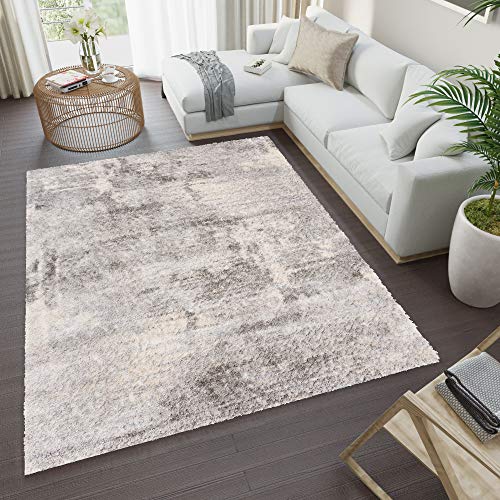 TAPISO Versay Teppich Shaggy Langflor Hochflor Creme Grau Modern Design Leinwand Optik Meliert Wohnzimmer Schlafzimmer ÖKOTEX 80 x 150 cm von TAPISO