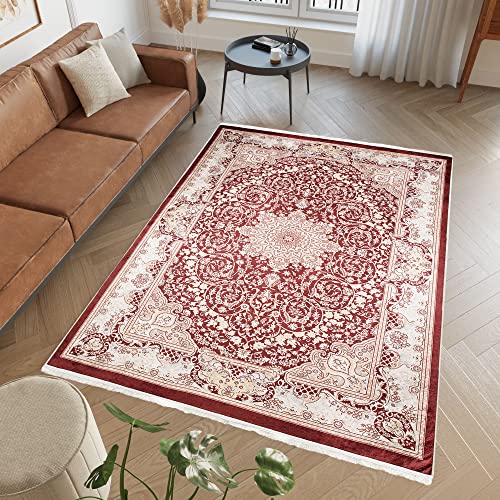 TAPISO Victoria Teppich Kurzflor rutschfest Waschbar Braun Creme Rot Ornament Bordüre Traditionell Fransenteppich Wohnzimmer Schlafzimmer ÖKOTEX 80 x 150 cm TAPISO Victoria Teppich Kurzflor rutschfest Waschbar Braun Creme Rot Ornament Bordüre Traditionell Fransenteppich Wohnzimmer Schlafzimmer ÖKOTEX 80 x 150 cm von TAPISO
