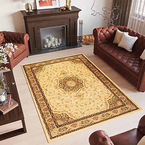 TAPISO Yesemek Teppich Klassisch Kurzflor Wohnzimmer Orientalisch Floral Ziegler Ornament Muster Bordüre Creme Beige Barock Design ÖKOTEX 160 x 220 cm von TAPISO