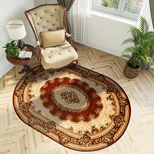 TAPISO Yesemek Teppich Oval Kurzflor Klassisch Gemustert Oriental Floral Ornament Braun Creme Bordüre Schlafzimmer Wohnzimmer ÖKOTEX 70 x 140 cm TAPISO Yesemek Teppich Oval Kurzflor Klassisch Gemustert Oriental Floral Ornament Braun Creme Bordüre Schlafzimmer Wohnzimmer ÖKOTEX 70 x 140 cm von TAPISO