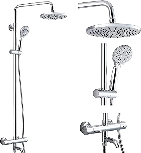 Duschsystem mit Thermostat Regendusche Duschsäule Armatur Duschset überkopfbrause, mit 38℃ Thermostatische Verstellbarer Handbrause Duschkopf mit 3 Strahlarten Shower Dusche von TAPKIN