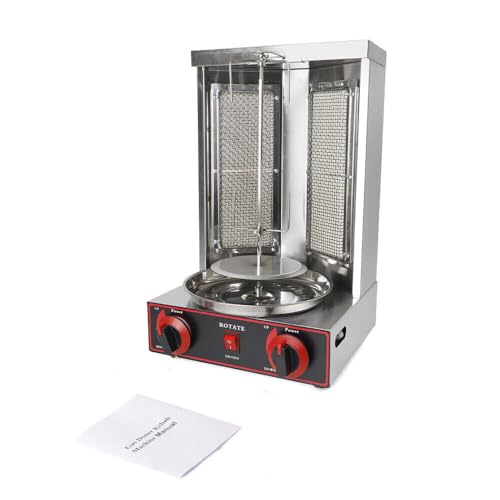 Döner-Vertikal-Multigrill Vertikaler Edelstahl Grill Gyrosgrill für Fettfreies Grillen zuhause Inkl Drehspieß 3000W Multigrill Perfekt für Gyros Kebab & mehr von TAPMING