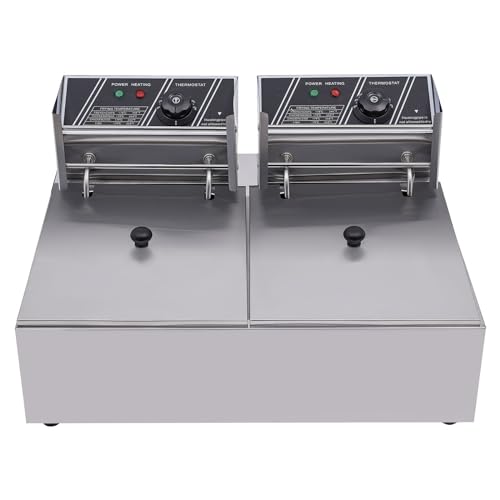 Edelstahl Doppelfritteuse Mit Öl Herausnehmbarer Ölbehälter Regelbare Temperatur Mit Kaltzonenfunktion Und Regelbarer Heizstufe 2 x 6 Liter (2 x 2500 Watt) von TAPMING