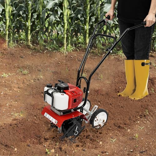 Gartenfräse Benzin 2-Takt-Rasenboden Perfekt zum auflockern und umgraben Ihrer Erde Mit 35 cm Arbeitsbreite Arbeitstiefe 3-10cm Bodenfräse auf Rädern von TAPMING