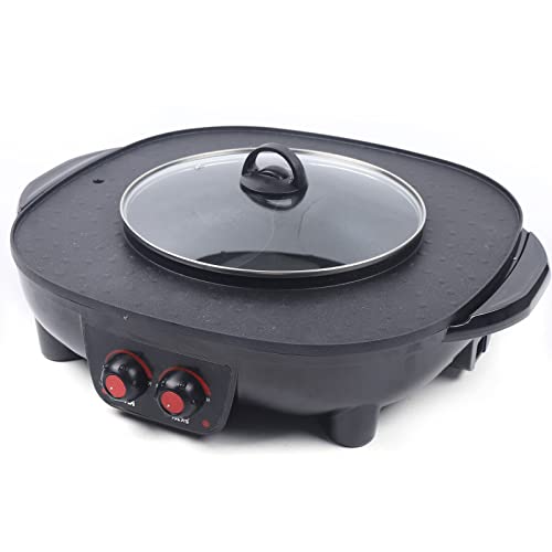 Hot Pot und Tischgrill Elektrisch Topf Elektrogrill 2 in 1 Hot Pot 220V 2100W mit Separater Dualer Temperaturregelung Koreanischer Grill Barbecue Hot Pot für 5-6 Personen von TAPMING