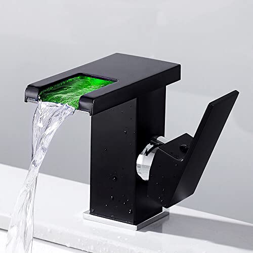 LED Wasserfall Wasserhahn Waschtischarmatur mit 3 Farbewechsel Beleuchtung Waschtisch Einhebelmischer Kaltes und Heißes Wasser für Badezimmer Küche Bad WC von TAPMING