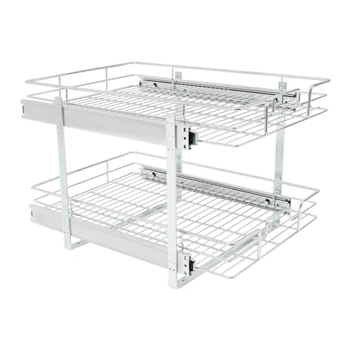 TAPMING 2-Stufiges Küchenregal Regal Küchenschrank Organizer Ausziehbar Max Tragfähigkeit 20kg Einstellbare Höhe 34.26cm Für Heimat und Büro Silber von TAPMING