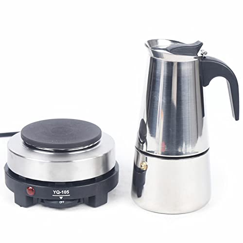 TAPMING Espressokocher 6 Tassen Elektrische Kaffeekanne Edelstahl Espressokocher 300ml Mokkakanne für Kaffeeliebhaber von TAPMING
