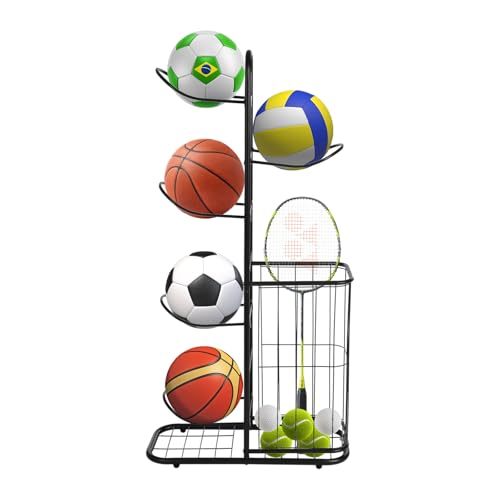 TAPMING Garage Lagerung von Sportgeräten Basketball Aufbewahrungsregal Tragfähigkeit jeder Ebene 5kg with 5 Ball Ständer Und Körben abnehmbare Standregalhalterung Lagerung von Sportgeräten von TAPMING
