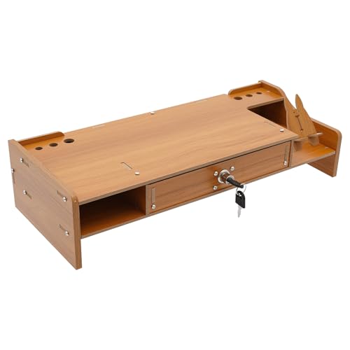 TAPMING Monitorständer Mit Schubladen 2 Tasten Und 1 Handy-Halterung Schreibtisch-Organisator Für Halten Monitoren Druckern Und Laptops 48 * 20 * 10.5cm von TAPMING