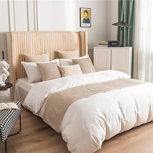 Beige Bettschal für Fuß des Bettes, Samt Bettläufer Plissee Strukturierte Bettwäsche Überwurf Beidseitig Hotelbett Matte für Queen/King Size Bett, 45 x 240 cm von TAREV