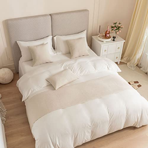 Beige Geometrie Bettläufer Samt Einfarbig Bettschal Weich Bettbezug Tagesdecke Schutz Bett Ende Handtuch Überwurf Dekorativ für Hotelschlafzimmer, 45 x 210 cm von TAREV