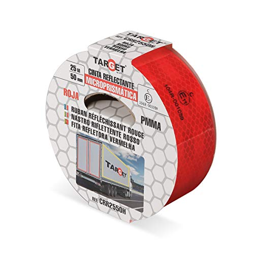 TARGET CRR2550H Reflektierendes Klebeband, 104R, 25 m x 50 mm, für LKWs, selbstklebend, zugelassen, Signalmarkierung, Gefahr, DGT, Sicherheit, Rot von TARGET