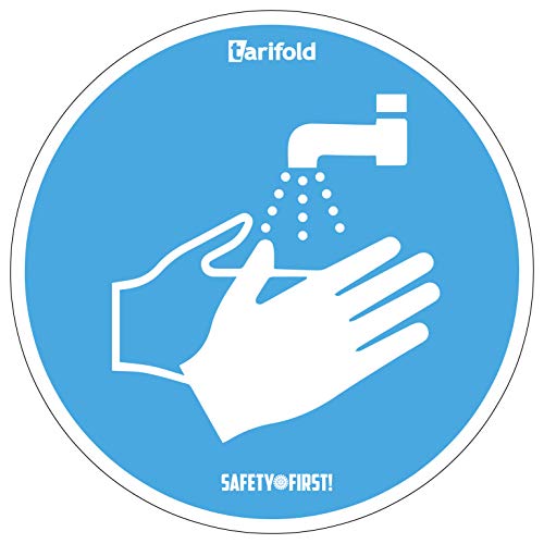 Tarifold 7999829 | Piktogramm Aufkleber"Händewaschen obligatorisch" | Ø250 mm | blau/weiß | glatte Oberflächen | High Performance Klebeband | 2 Stück pro Pack von TARIFOLD