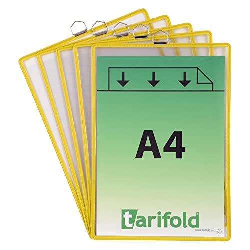 Tarifold Fr 154504-5 Hängehüllen, für A4-Dokumente, Metallgriff, robuster Stahldraht, Farbe Gelb (5 Stück) von TARIFOLD