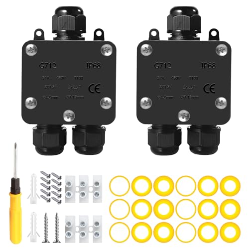 2 Stück Abzweigdose Wasserdicht IP68 3 Wege Wasserdichte Abzweigdose Kabelverbinder Schwarz Elektrischer Außenverteilerdose für Ø 5mm-15mm Kabeldurchmesser von TARKDAK