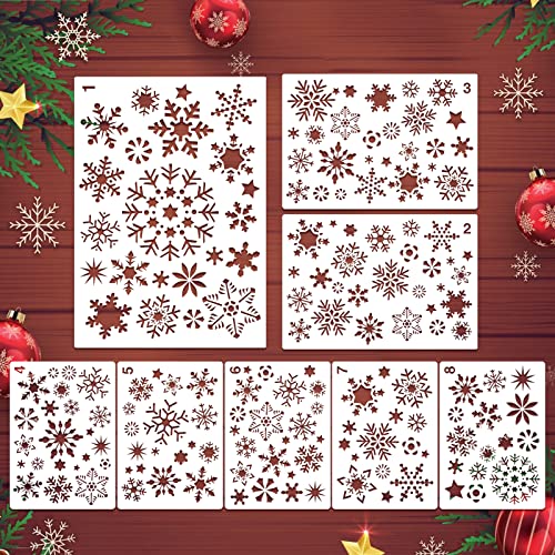TAROME 8Stk Schneeflocken Spray Schablonen Groß Zeichenschablonen Stanzschablone Weihnachten Deko für Party Innen Fenster Wand DIY Geschenk (3 Größe) von TAROME