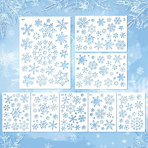 TAROME 8Stk Schneeflocken Spray Schablonen Groß Zeichenschablonen Stanzschablone Weihnachten Deko für Party Innen Fenster Wand DIY Geschenk (3 Größe) von TAROME