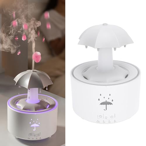 Rotierender Regenschirm-Luftbefeuchter, Intelligente Luftbefeuchter für Schlafzimmer, 300 Ml Diffusor für ätherische Öle mit Wassertropfeneffekt und 7 LED-Leuchten, (EU-Stecker) von TARSHYRY
