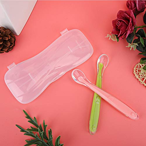 TARSHYRY Babylöffel, Silikonlöffel Baby Silikon Baby Fütterungslöffel Training Löffel Kleinkindlöffel Mikrowelle, Geschirrspüler und Gefrierschrank Safe (Grün + Pink) von TARSHYRY