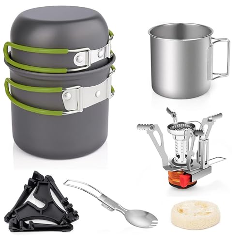 TARSHYRY Camping -Kochgeschirrset Leichtes Potpfanne Set mit Klappbarem Campingherd Ideal für Kochwander -Rucksacke Im Freien (Green) von TARSHYRY
