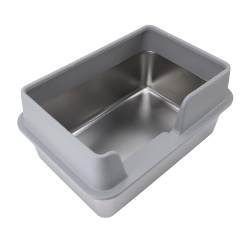 TARSHYRY Edelstahl -Stahl -Müllbox -Proobe Hohe Seite Große Offene Abfallpfanne mit Schaufel Kätzchen Kleine Mittelgroße Haustiere Langlebige Metalldrüsenbox 19,7 X 13,8 X 9,8 Zoll (Gray) von TARSHYRY