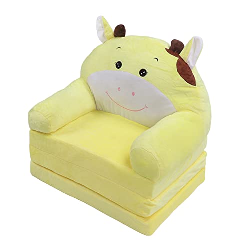 TARSHYRY Kleinkindstuhl, 2 in 1 Flip Open Couch Cartoon Faltbares Kindersofa Rückenlehne Sessel Bett Kleinkind Couch Kinderstuhl für Schlafzimmer, Gelbe Kuh (Dreifachschicht) von TARSHYRY