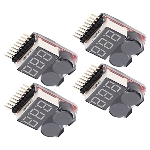 TARSHYRY Lipo -Batterieprüfung, Lipo -Batterie Tester 4 PCS 2 in 1 1 8S Batteriespannungstester Niedriger Spannungs Summer Alarm Batterie RC Checker von TARSHYRY