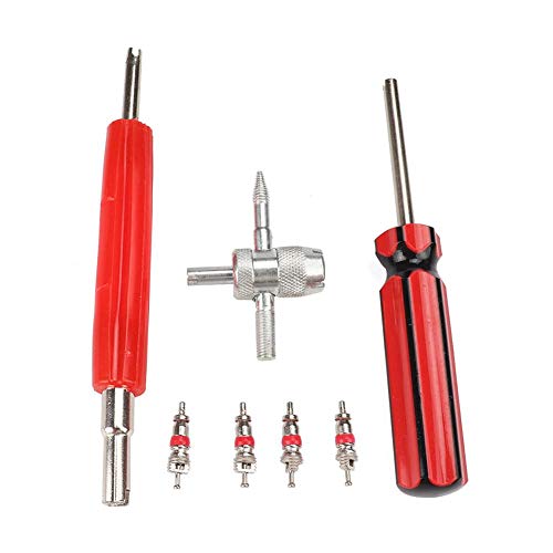 TARTIERY Auto-Reifenventil-Reparatur-Werkzeug-Set, 4-Wege-Ventil-Werkzeug und Ventilkerne Einzel- und Doppelköpfe, Ventilkernentferner-Werkzeuge für Autos, LKWs, Motorräder, 7-teilig von TARTIERY