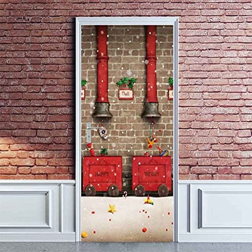 3D Türaufkleber Weihnachtskamin 80 X 200 Cm Selbstklebende Wandbild Home Decoration Wandaufkleber Schlafzimmer Wohnzimmer Abnehmbare Poster Art Aufkleber - Kinderzimmer Wohnzimmer Küche Schlafzimmer von TARUBE