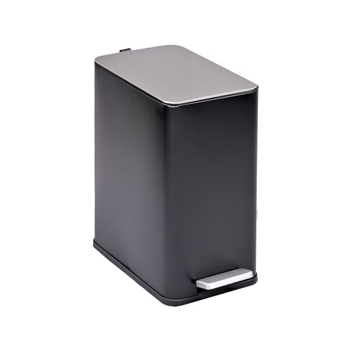 TARUNMO Edelstahl Mülleimer Mit Deckel 10L,Fußpedal Bad Mülleimer,Mülleimer Badezimmer Stiller Mit Dämpfung,Mattschwarz Badmülleimer von TARUNMO