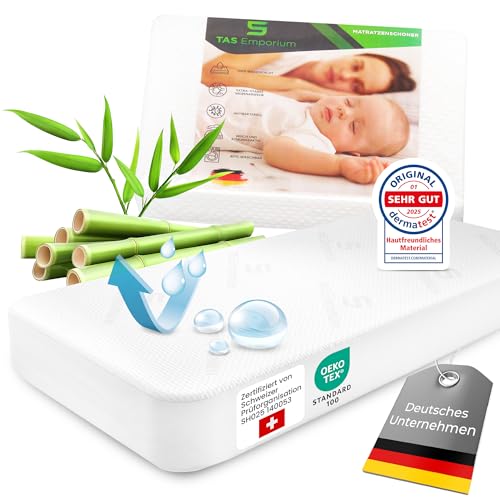 TAS Emporium Matratzenschoner 70x140 +12 wasserdicht & atmungsaktiv – aus Bambus-Viskose – Oeko-TEX® & Dermatest® – Matratzenauflage Kinder – Allergiker geeignet – Milbenschutz – Mattress Protector von TAS Emporium