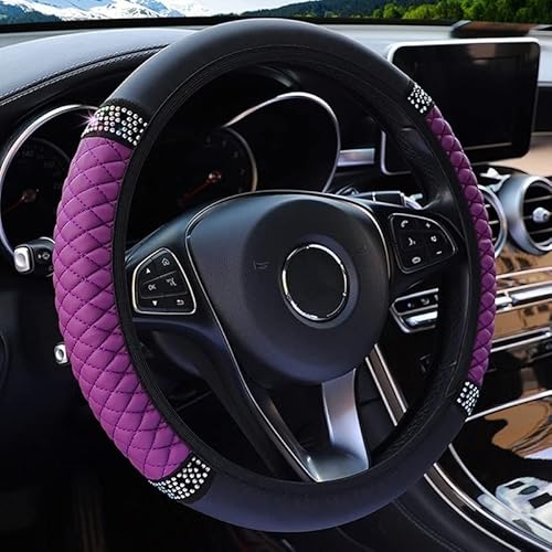 TASEKI Lenkradabdeckung 37-38cm Leder Bestickte Farbe Diamant-besetzte Elastische Lenkradabdeckung Vier Jahreszeiten Universal Auto Lenkradabdeckung Auto Lenkradbezug(11 Star Yellow) von TASEKI