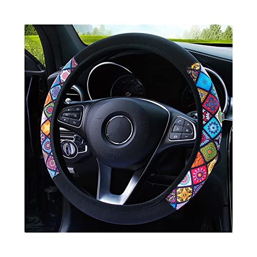 TASEKI Lenkradabdeckung 38cm Elastische Auto-Lenkradabdeckung Auto-Innenausstattung Ethnic Style Print Anti-Rutsch Auto-Styling Auto-Lenkradabdeckung Auto Lenkradbezug(1 UK) von TASEKI