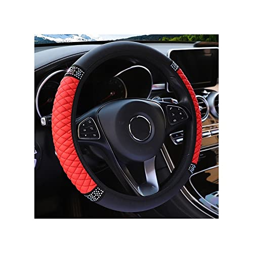TASEKI Lenkradabdeckung Auto-Lenkradabdeckung 37-38cm Leder Bestickt Vier Jahreszeiten Universal Farbe Diamantbesetzt Elastische Lenkradabdeckung Auto Lenkradbezug(11 Star Yellow) von TASEKI