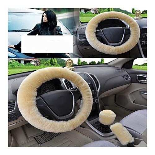 TASEKI Lenkradabdeckung Universal Auto Interieur Zubehör Lenkrad Plüsch Auto Lenkradabdeckungen Winter Kunstpelz Handbremse & Gear Cover Set Auto Lenkradbezug(1 UK) von TASEKI