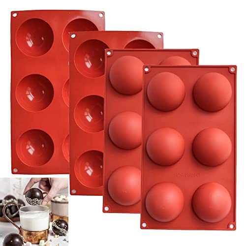 4 Stück Silikonform Kugel,6 Löcher Silikonform Rund 6.6cm,Halbkugel Backform,Silikonform Halbkugel für Schokolade, Kuchen, Gelee, Kuppel-Mousse von TASHELLS