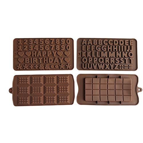4 Stück Silikon Schokoladenformen, Zahlen,Buchstaben Silikonform, Fondant-Form, Schokoladenform,Pralinenform von TASHELLS