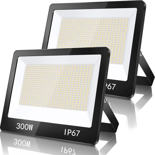 TASINUO 300W LED Strahler Außen 2 Stück, IP67 Wasserfest LED Fluter Flutlicht, 30000LM 7000K Kaltweiß Superhell LED Scheinwerfer Aussenstrahler für Lager, Garten, Garage, Hof, Parkplatz von TASINUO