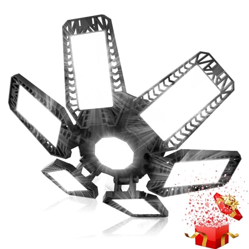 TASINUO Garagenlampe LED Werkstattlampe 185W, 18500LM 7000K LED Werkstatt Deckenleuchte, Verformbar 6+1 Paneelen Kellerlampe, E27 Hallenstrahler für Garage Werkstatt Lager Keller Gym von TASINUO